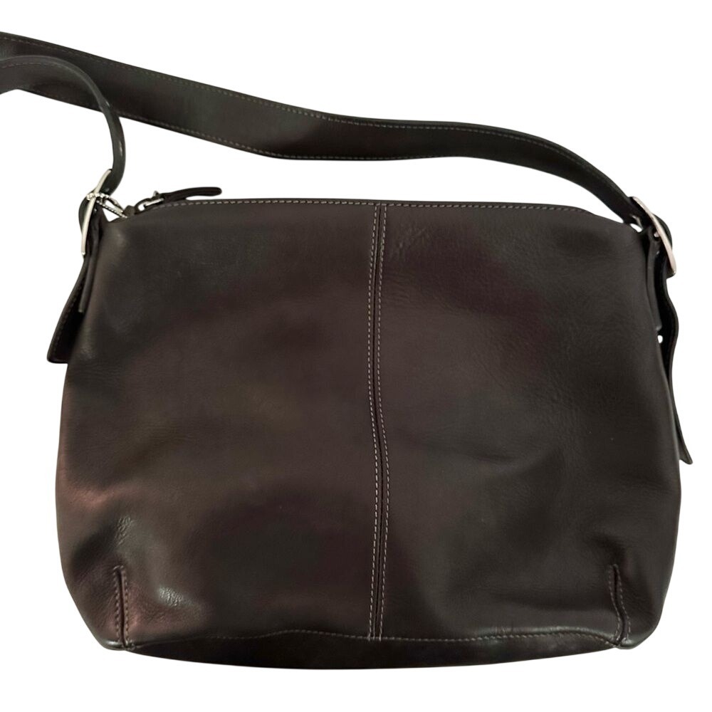 Tignanello Leather Crossbody Women's Black Silver Buckle Hardware Zip Closure